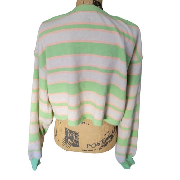 Medium BDG Urban Outfitters mint green, peach & white striped cropped sweatshirt - Picture 6 of 7